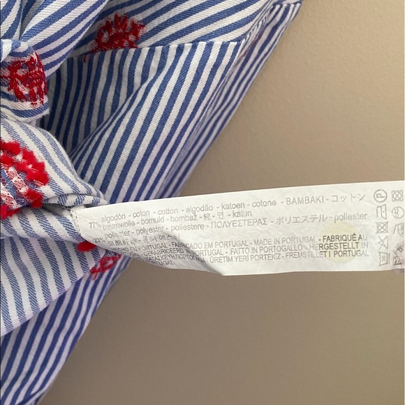 Zara Woman Blue Striped Button Down Embroidered Balloon Sleeve Blouse Size XS - Picture 7 of 7